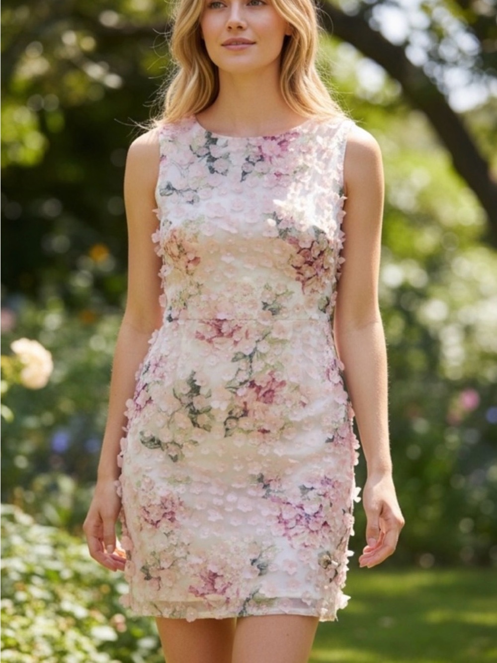 Karl Lagerfeld Pink Floral Appliqué Dress